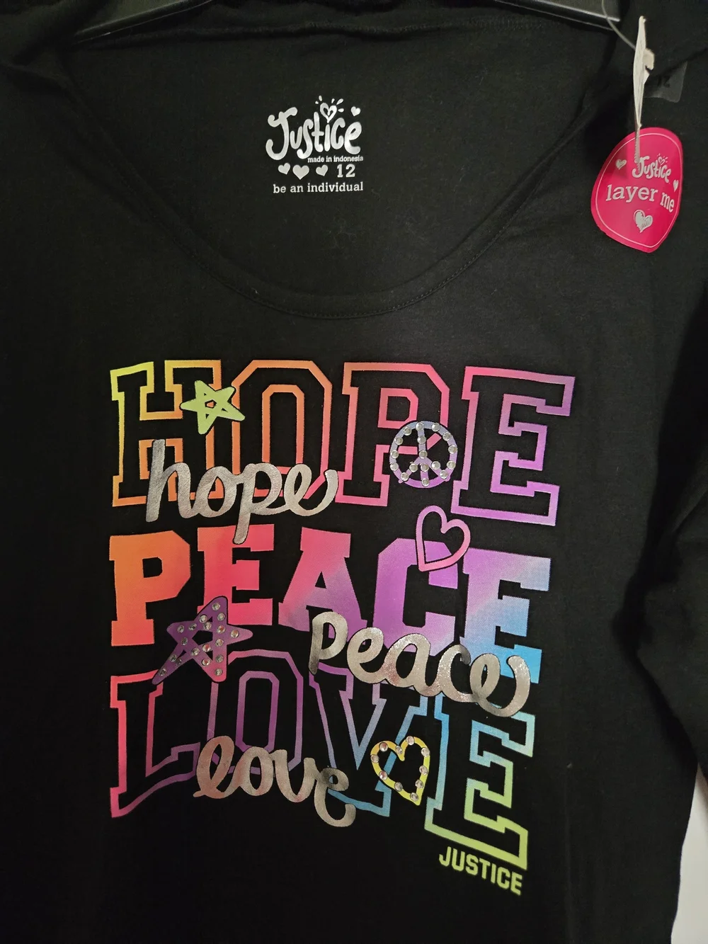 Justice Black Cropped Graphic Sweatshirt - Rainbow HOPE PEACE LOVE